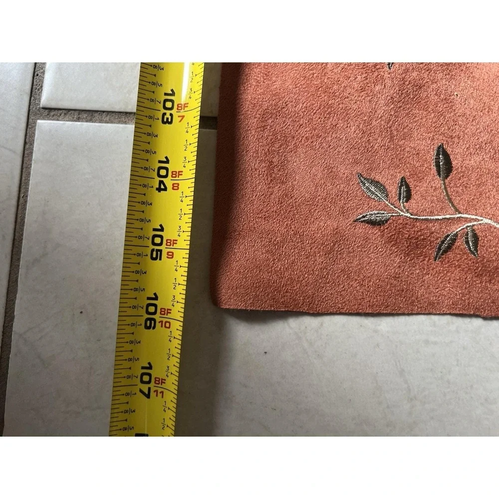 Embroidered Microsuede Upholstery Fabric Remnant Vine Branches 28x106 Rust